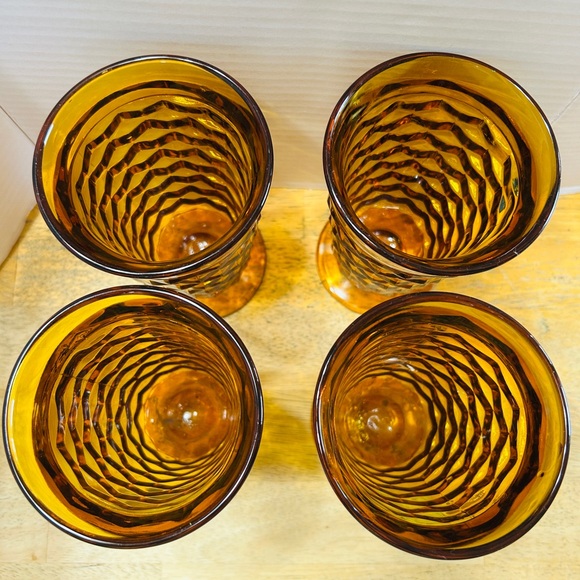 Vintage Indiana Whitehall Cubist amber colored iced tea glasses. Set of 4. MINT! - Picture 2 of 4